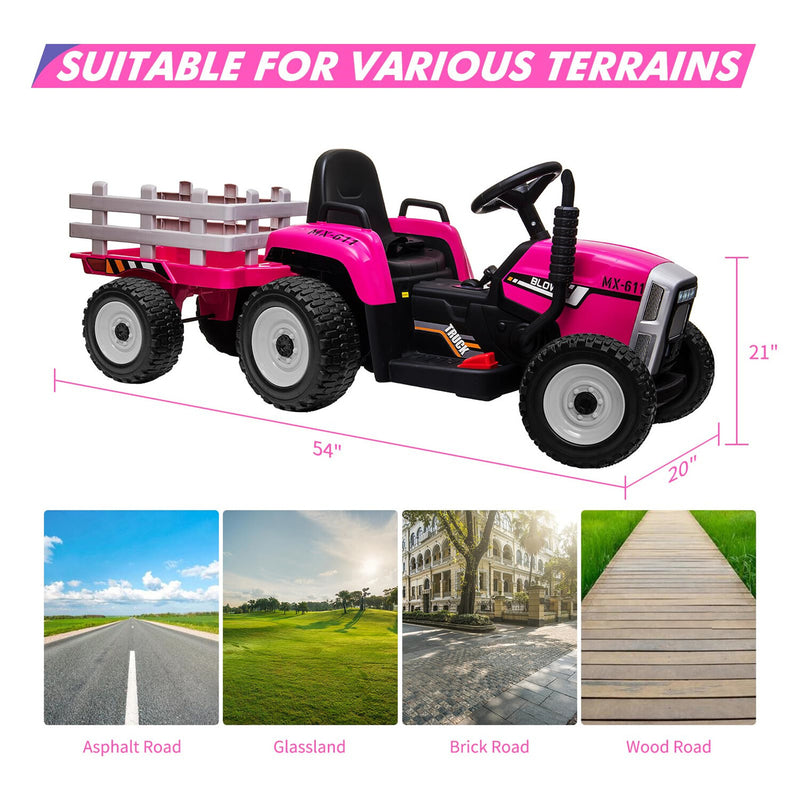 12V Battery-Powered Electric Ride-On Tractor with Trailer and Music for Kids Age 3+ Magic Cars 6