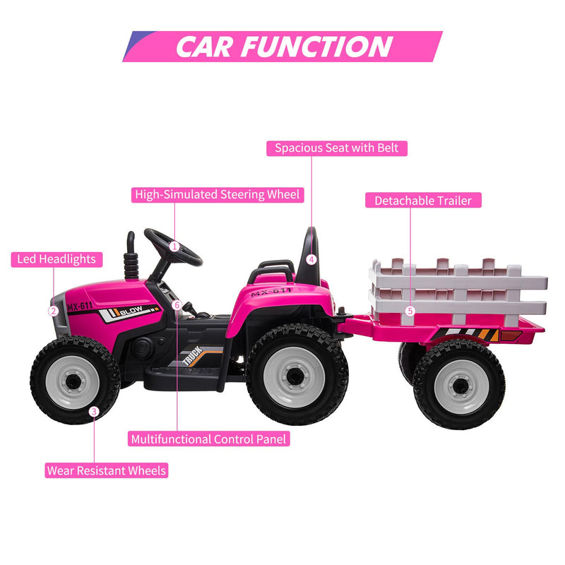 12V Battery-Powered Electric Ride-On Tractor with Trailer and Music for Kids Age 3+ Magic Cars 7