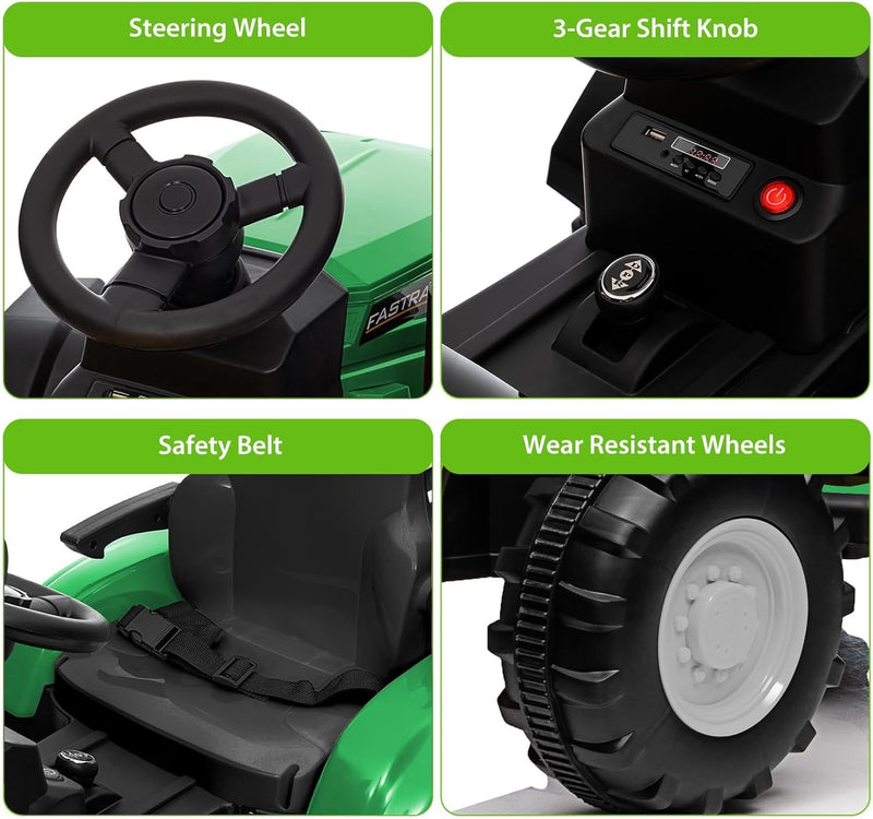 12V Battery-Powered Kids Ride-On Tractor Car Toy with Detachable Trailer Magic Cars 2