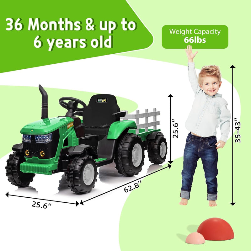 12V Battery-Powered Kids Ride-On Tractor Car Toy with Detachable Trailer Magic Cars 4