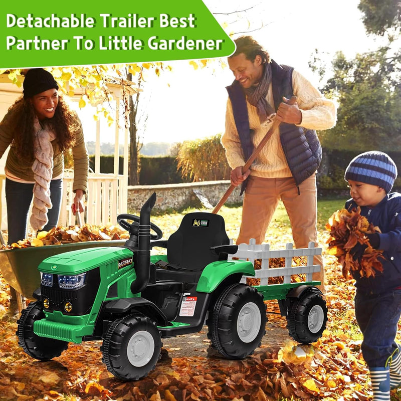 12V Battery-Powered Kids Ride-On Tractor Car Toy with Detachable Trailer Magic Cars 6