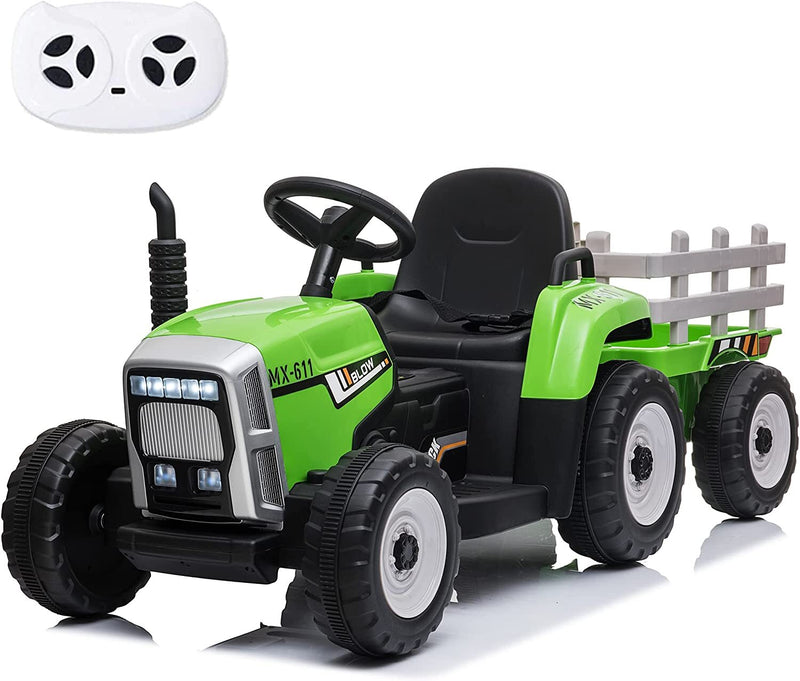 12V Battery-Powered Kids Ride-On Electric Tractor with Trailer and Remote Control Magic Cars 11