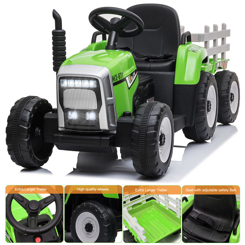 12V Battery-Powered Kids Electric Ride-On Tractor with Trailer and Remote Control Magic Cars 2