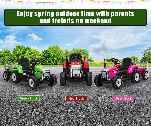12V Battery-Powered Kids Electric Ride-On Tractor with Trailer and Remote Control Magic Cars 3