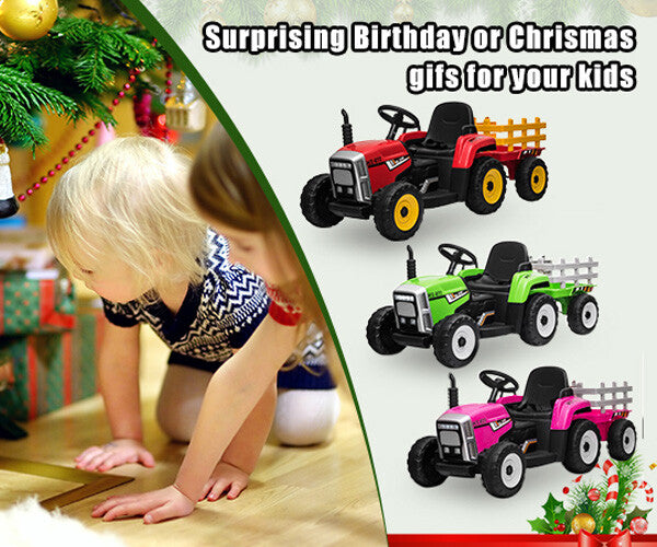 12V Battery-Powered Kids Electric Ride-On Tractor with Trailer and Remote Control Magic Cars 4