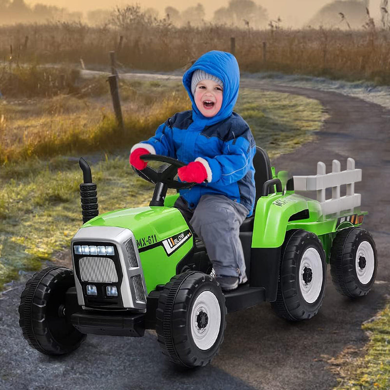 12V Battery Powered Kids Ride-On Tractor with Trailer, Remote Control and LED Lights Magic Cars 10
