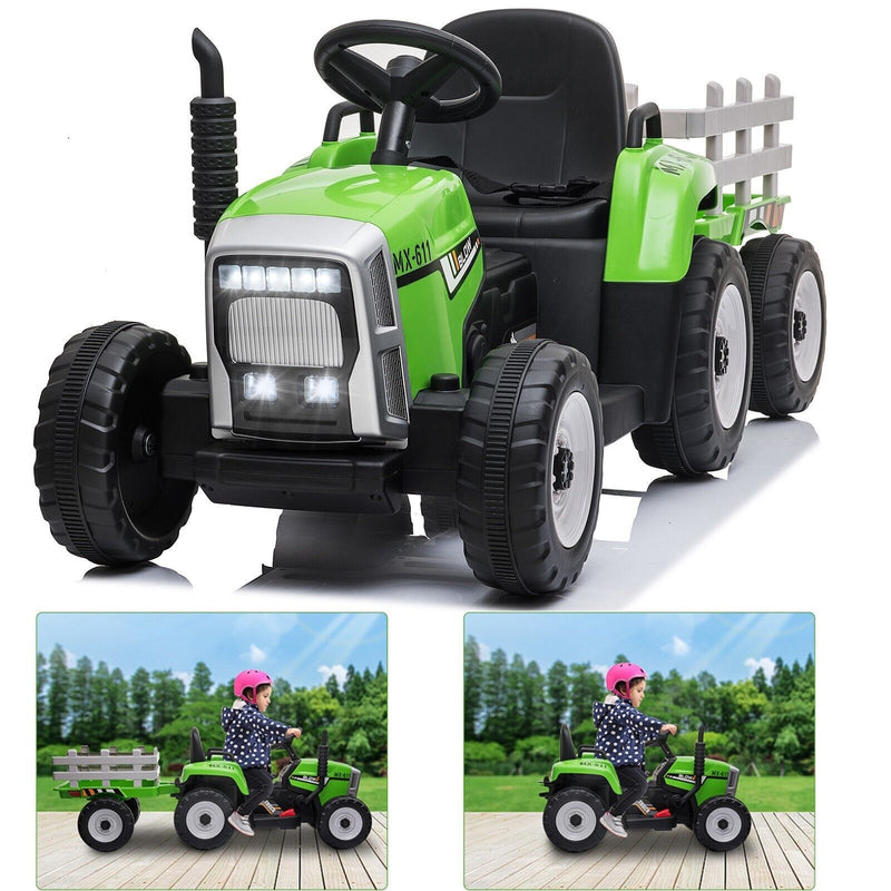 12V Battery Powered Kids Ride-On Tractor with Trailer, Remote Control and LED Lights Magic Cars 13