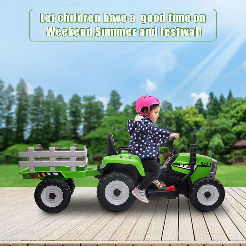 12V Battery Powered Kids Ride-On Tractor with Trailer, Remote Control and LED Lights Magic Cars 1