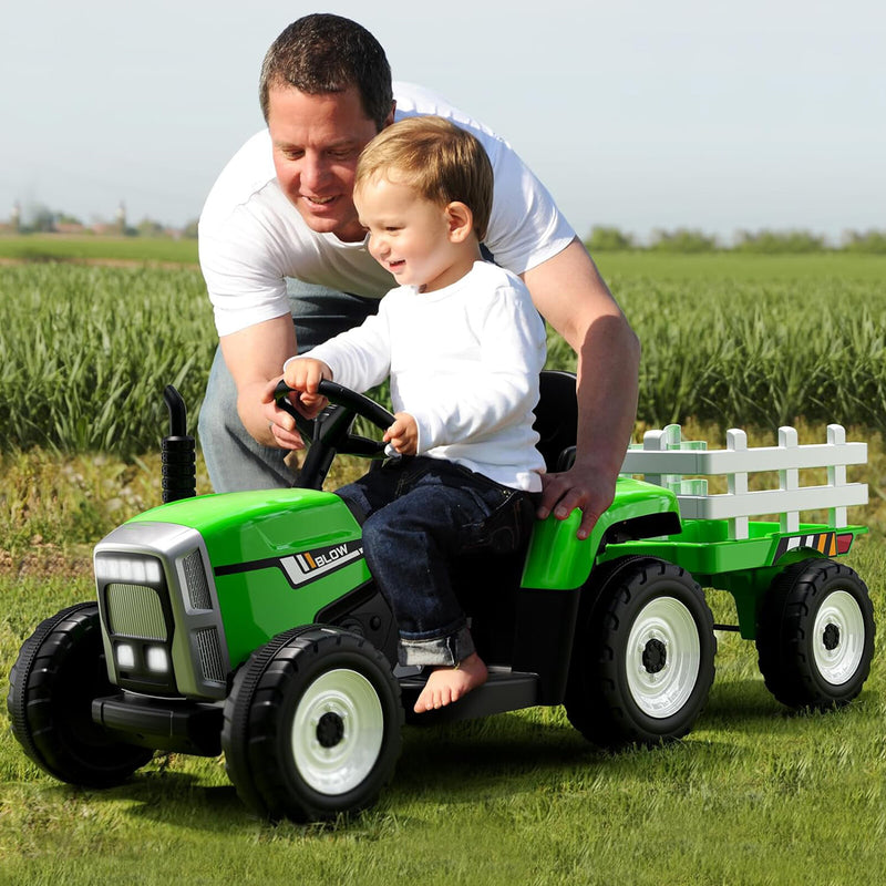 12V Battery Powered Kids Ride-On Tractor with Trailer, Remote Control and LED Lights Magic Cars 9