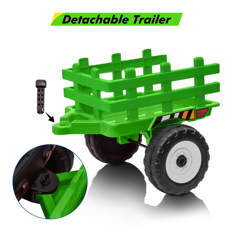 12V Kids Ride-On Tractor with Green Trailer and Remote Control Battery-Powered Toy Magic Cars 2