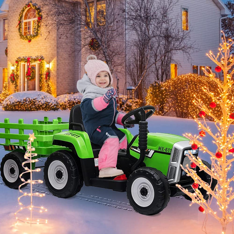 12V Kids Ride-On Tractor with Green Trailer and Remote Control Battery-Powered Toy Magic Cars 5