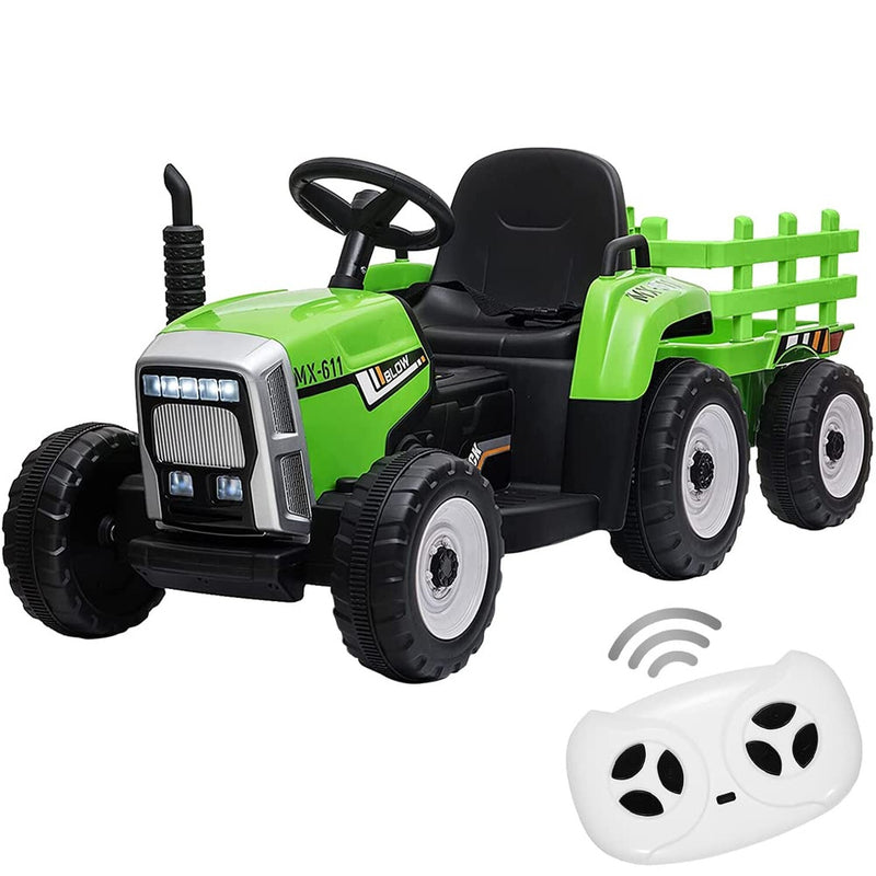 12V Kids Ride-On Tractor with Green Trailer and Remote Control Battery-Powered Toy Magic Cars Variant 0