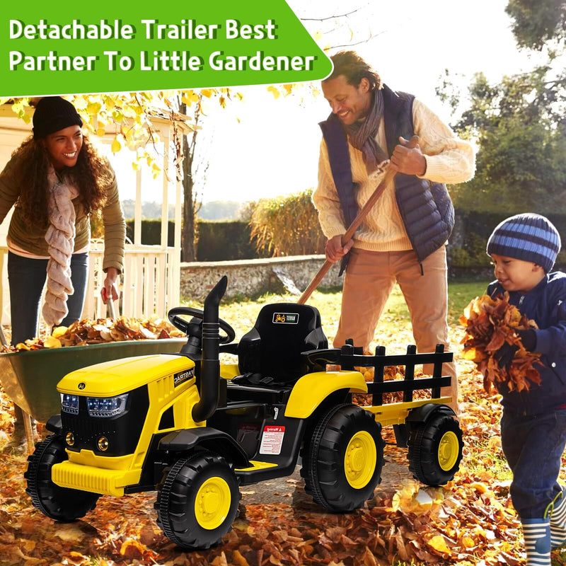 12V Battery-Powered Kids Ride-On Electric Tractor with Trailer and LED Lights Magic Cars 3