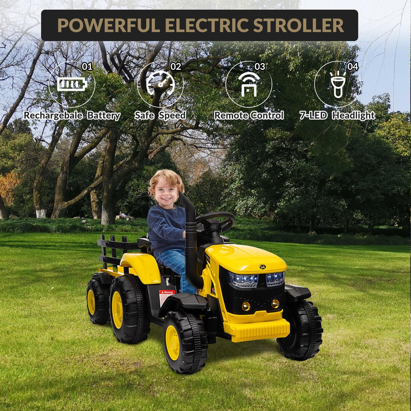 12V Battery-Powered Kids Ride-On Electric Tractor with Trailer and LED Lights Magic Cars 5
