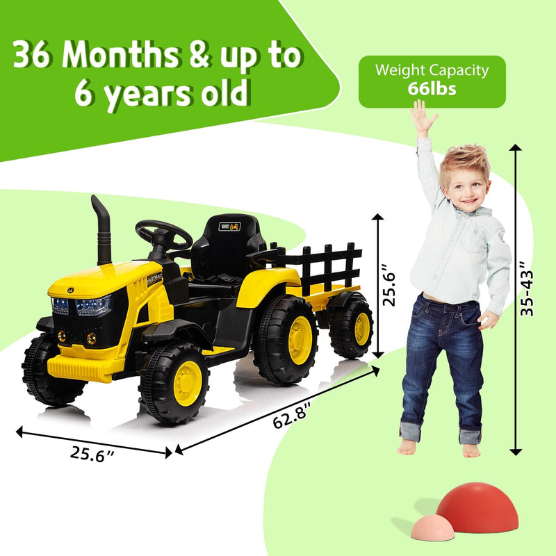 12V Battery-Powered Kids Ride-On Electric Tractor with Trailer and LED Lights Magic Cars 8