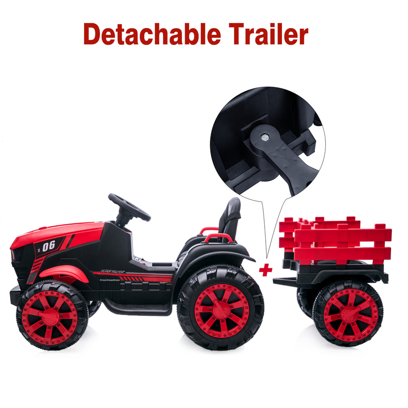 12V Battery-Powered Electric Ride-On Tractor with Trailer for Kids Magic Cars 12
