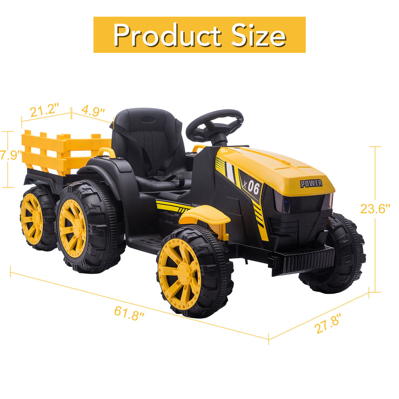 12V Battery-Powered Electric Ride-On Tractor with Trailer for Kids Magic Cars 14