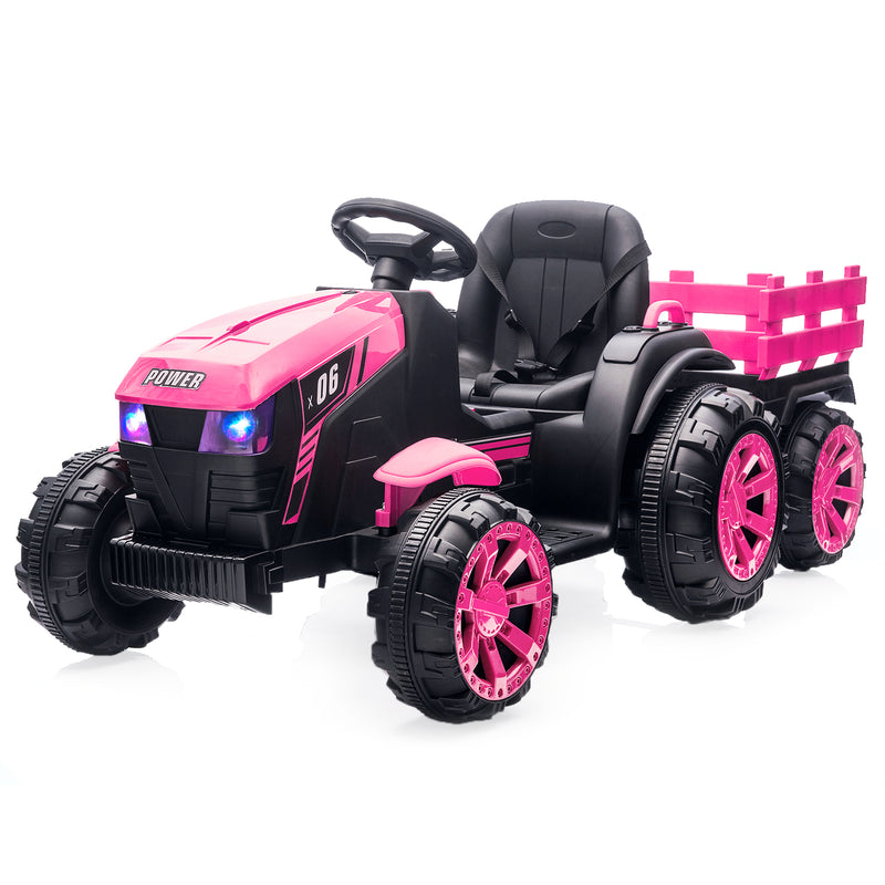 12V Battery-Powered Electric Ride-On Tractor with Trailer for Kids Magic Cars 17