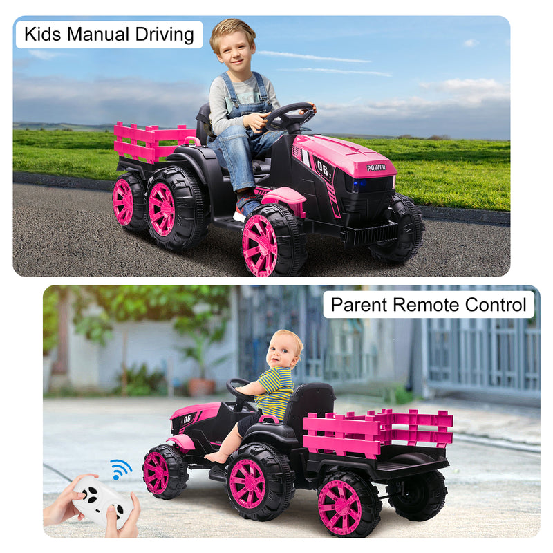 12V Battery-Powered Electric Ride-On Tractor with Trailer for Kids Magic Cars 20