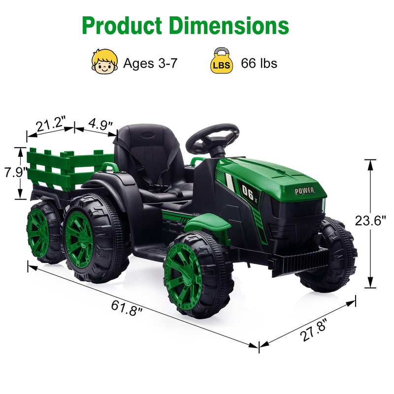 12V Battery-Powered Electric Ride-On Tractor with Trailer for Kids Magic Cars 6