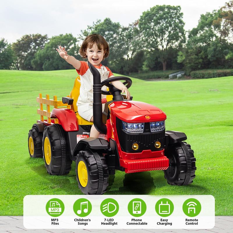 12V Battery-Powered Kids Electric Ride-On Tractor with Trailer Toy Vehicle Magic Cars 1
