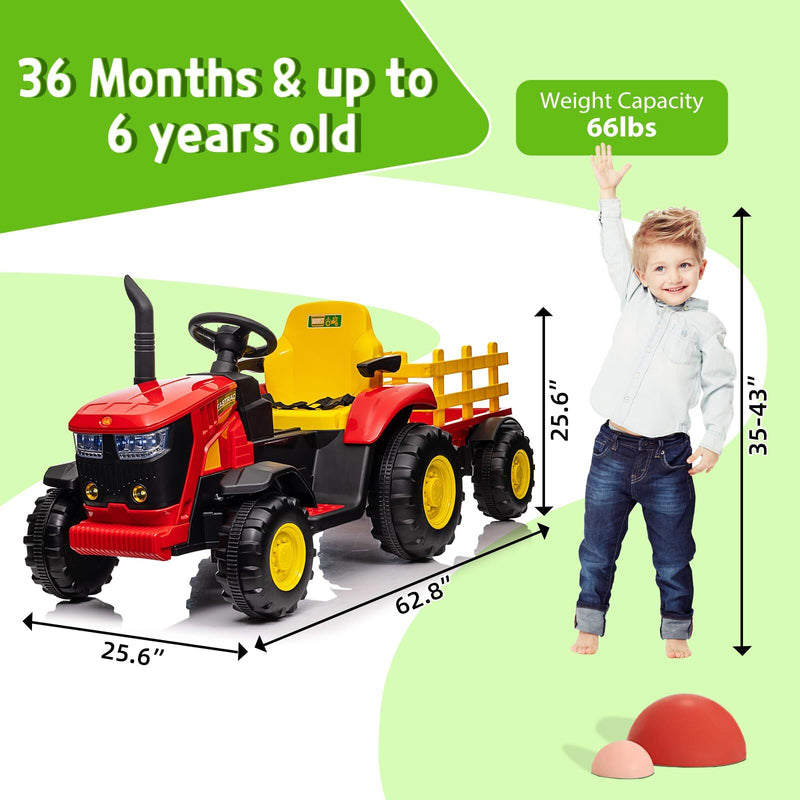 12V Battery-Powered Kids Electric Ride-On Tractor with Trailer Toy Vehicle Magic Cars 6