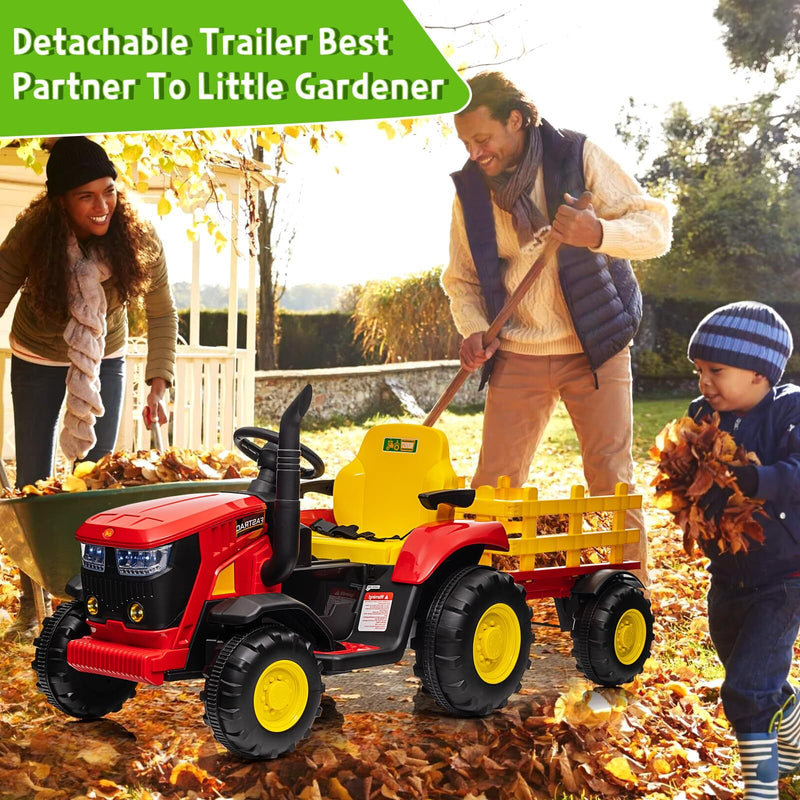 12V Battery-Powered Kids Electric Ride-On Tractor with Trailer Toy Vehicle Magic Cars 7