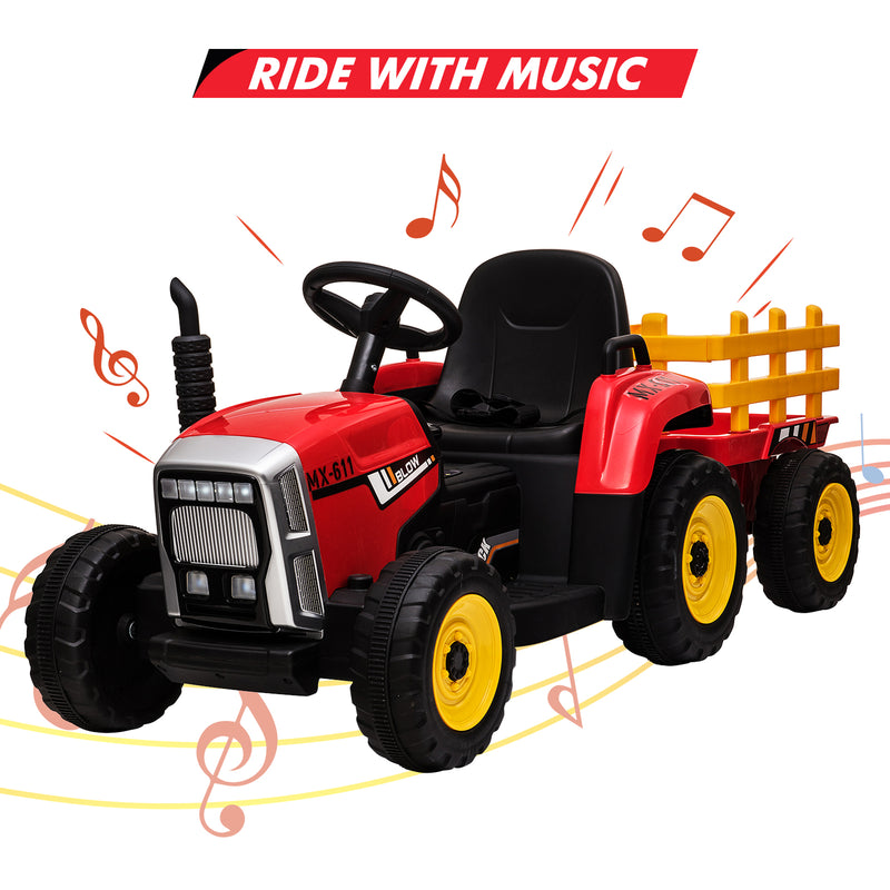 12V Battery-Powered Kids Ride-On Tractor with Trailer and Remote Control Magic Cars 3