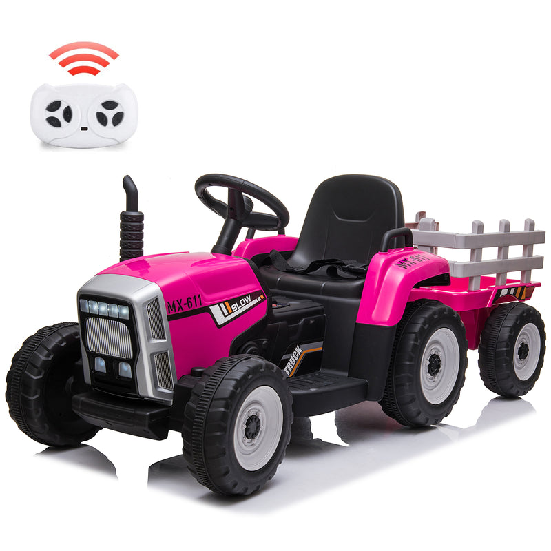 12V Battery-Powered Kids Ride-On Tractor with Trailer and Remote Control Magic Cars 8