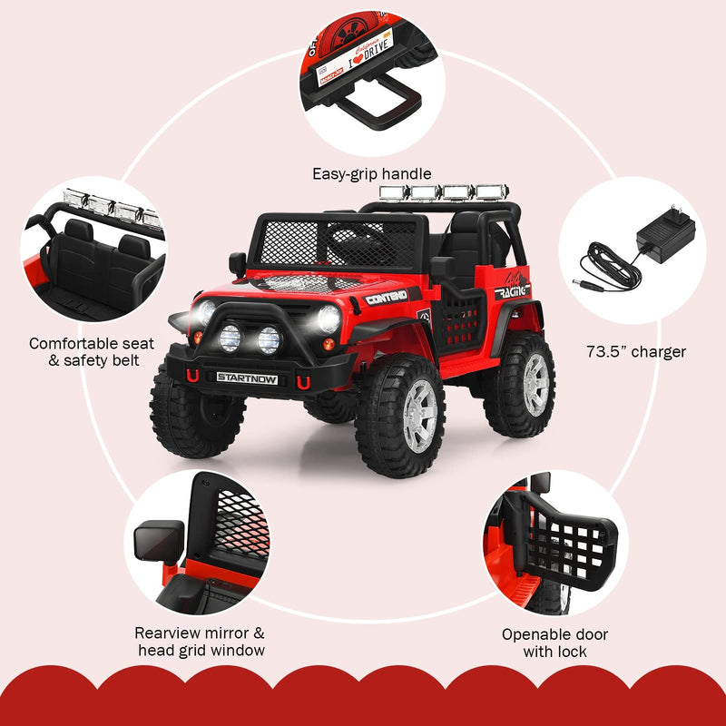 12V Kids Ride-On Truck Electric Toy Car with 2 Seats and Parental Remote Control Battery Powered Magic Cars 4