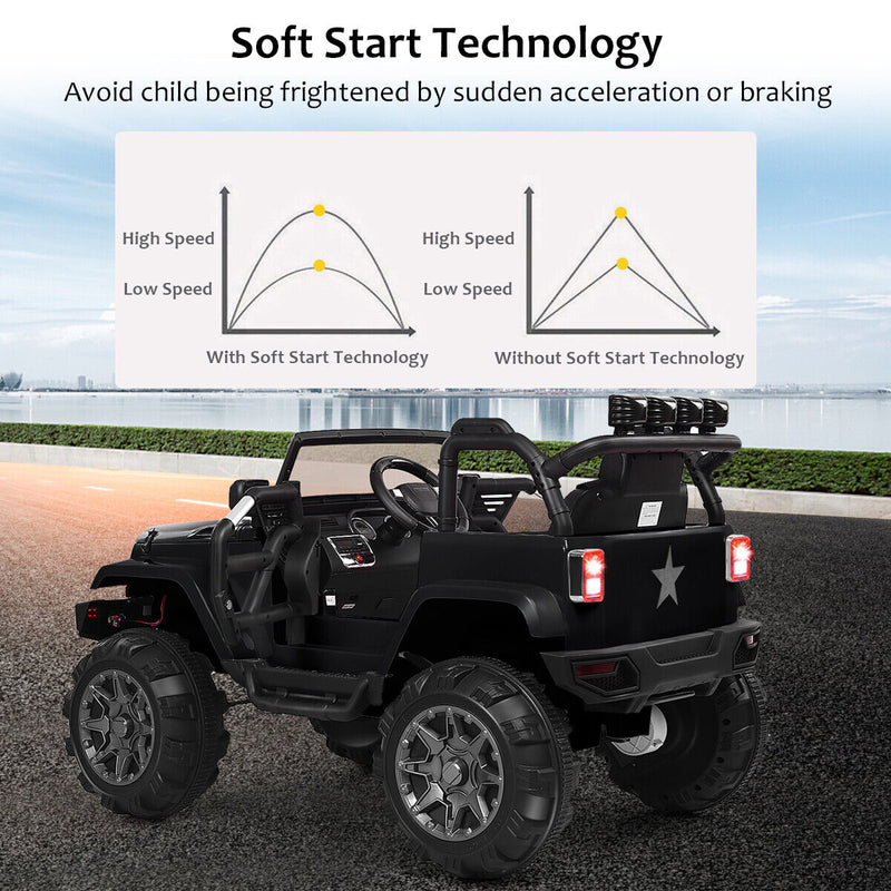 Kids Ride-On Truck Car with Remote Control and LED Lights in Black Magic Cars 4