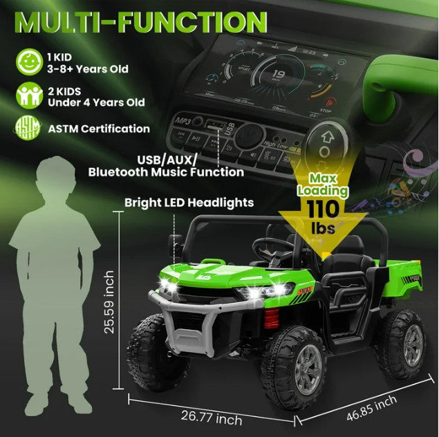 Electric Battery-Powered Kids Ride-On Remote Control Dump Truck Car Green Magic Cars 1