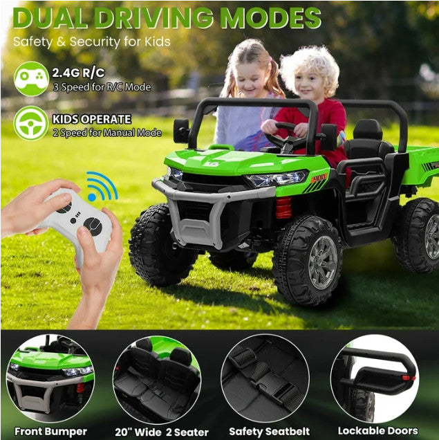 Electric Battery-Powered Kids Ride-On Remote Control Dump Truck Car Green Magic Cars 2
