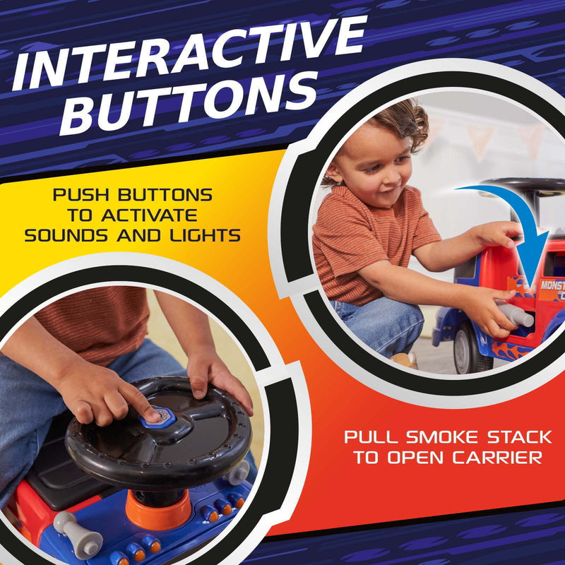 Kids Ride-On Rig Carrier Toy for Ages 1-3, Supports up to 44 lbs Magic Cars 4