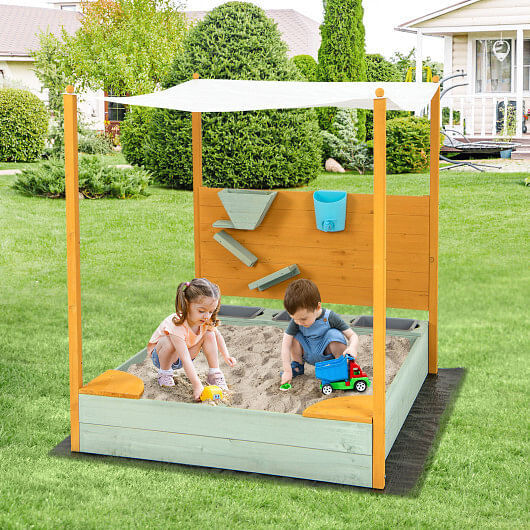 Kids Sandbox with Sand Walls and Removable Canopy for Ages 3-8 Years Magic Cars 1