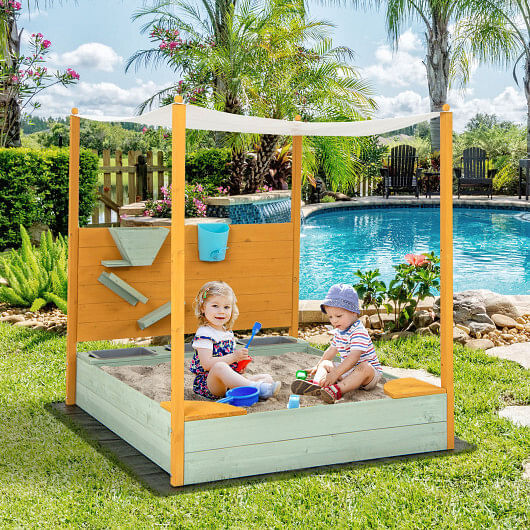 Kids Sandbox with Sand Walls and Removable Canopy for Ages 3-8 Years Magic Cars 2