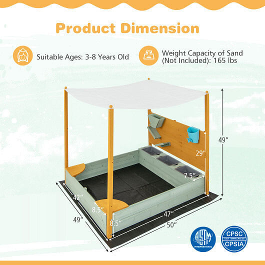 Kids Sandbox with Sand Walls and Removable Canopy for Ages 3-8 Years Magic Cars 4