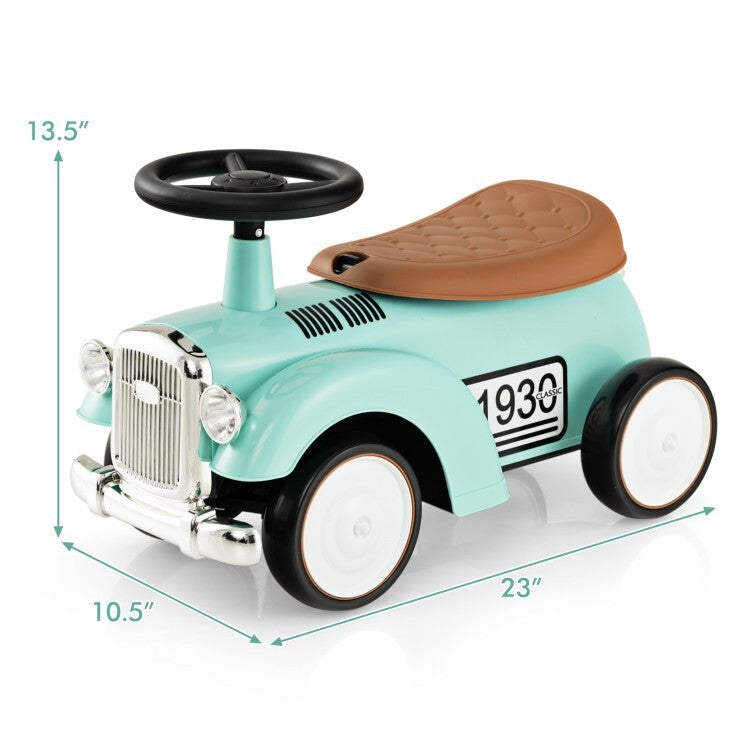 Kids Sit-to-Stand Ride-On Vehicle with Working Steering Wheel and Under-Seat Storage Green Magic Cars 11
