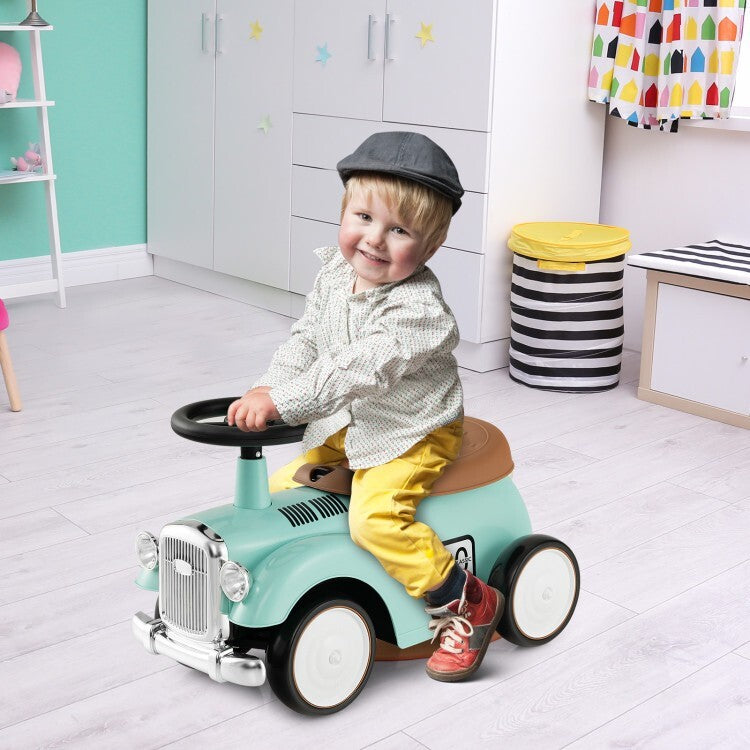 Kids Sit-to-Stand Ride-On Vehicle with Working Steering Wheel and Under-Seat Storage Green Magic Cars 1
