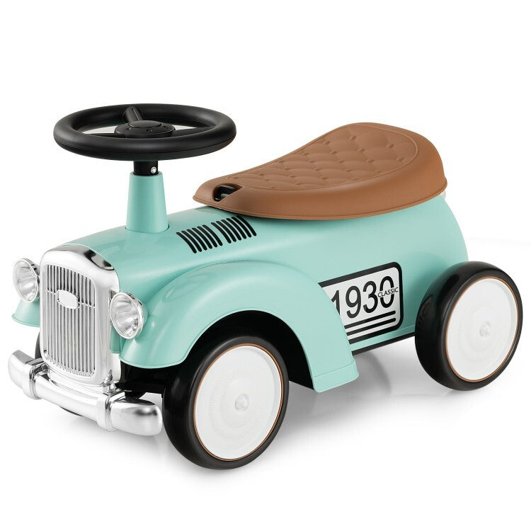 Kids Sit-to-Stand Ride-On Vehicle with Working Steering Wheel and Under-Seat Storage Green Magic Cars 2