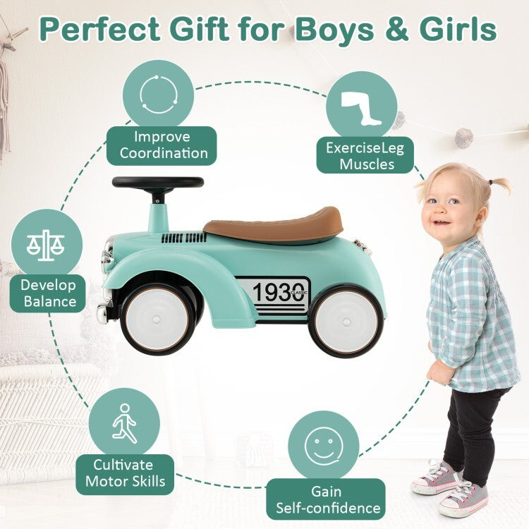 Kids Sit-to-Stand Ride-On Vehicle with Working Steering Wheel and Under-Seat Storage Green Magic Cars 8