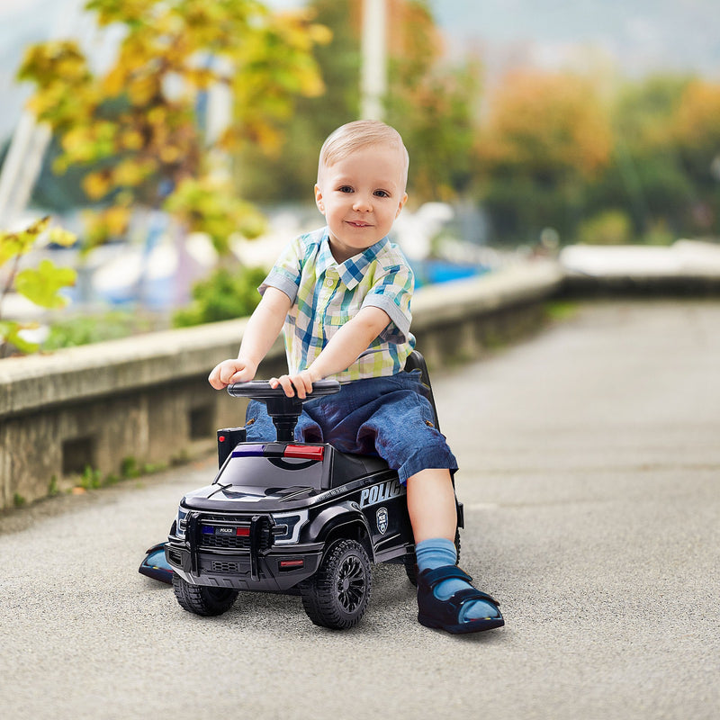 Kids Sliding Police Truck Ride-On Car with Under-Seat Storage in Black Magic Cars 0