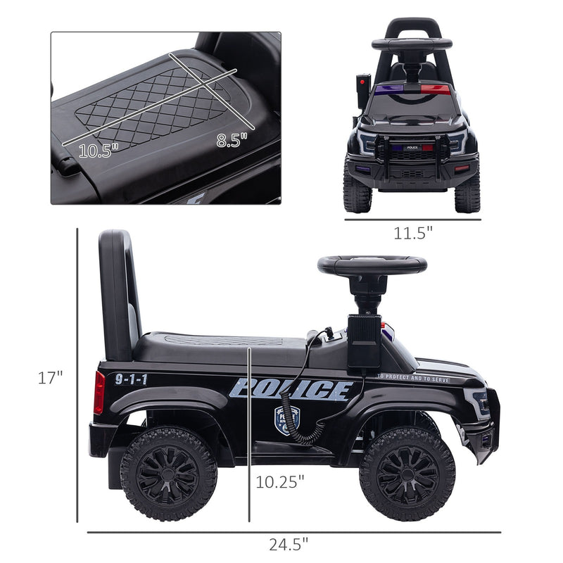Kids Sliding Police Truck Ride-On Car with Under-Seat Storage in Black Magic Cars 1
