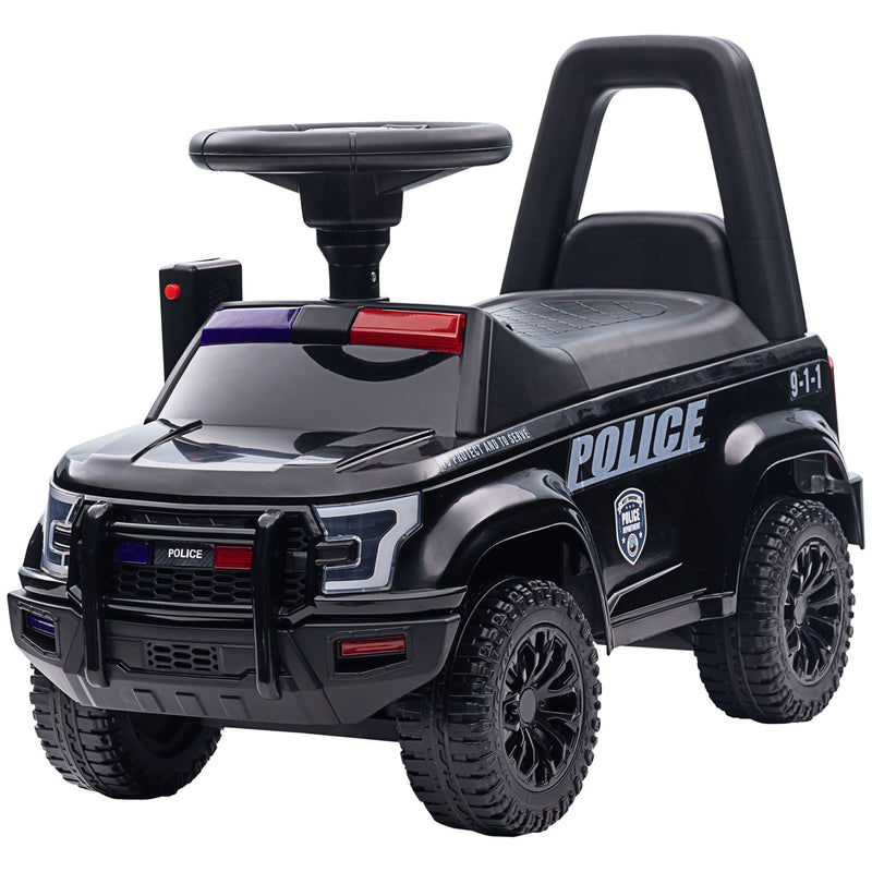 Kids Sliding Police Truck Ride-On Car with Under-Seat Storage in Black Magic Cars 3
