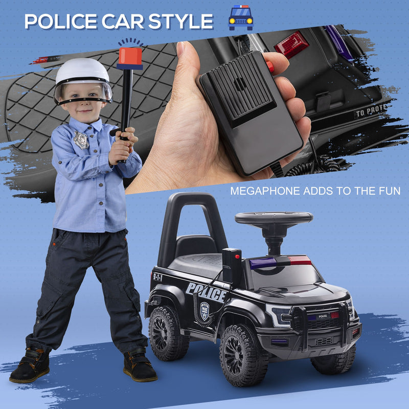 Kids Sliding Police Truck Ride-On Car with Under-Seat Storage in Black Magic Cars 4