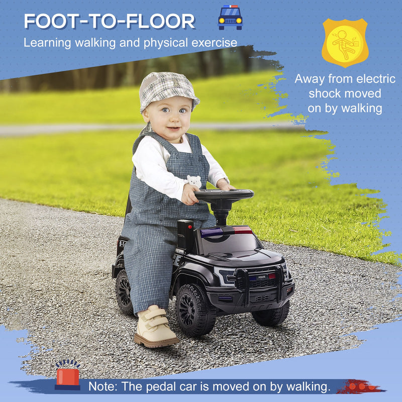 Kids Sliding Police Truck Ride-On Car with Under-Seat Storage in Black Magic Cars 5