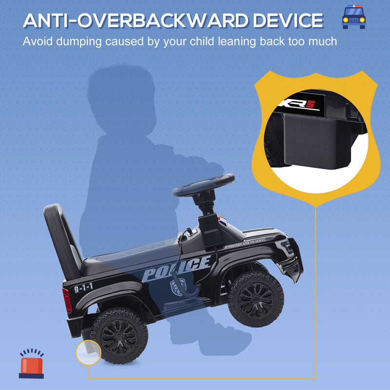 Kids Sliding Police Truck Ride-On Car with Under-Seat Storage in Black Magic Cars 6