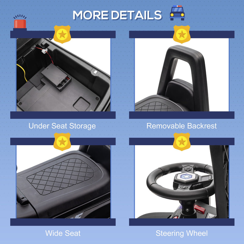 Kids Sliding Police Truck Ride-On Car with Under-Seat Storage in Black Magic Cars 7
