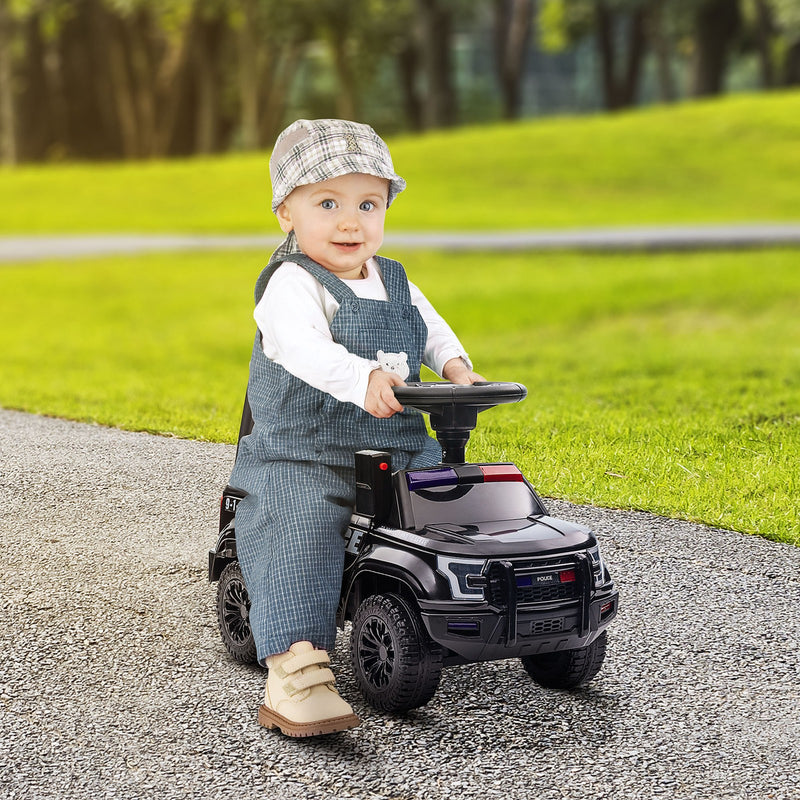 Kids Sliding Police Truck Ride-On Car with Under-Seat Storage in Black Magic Cars 8