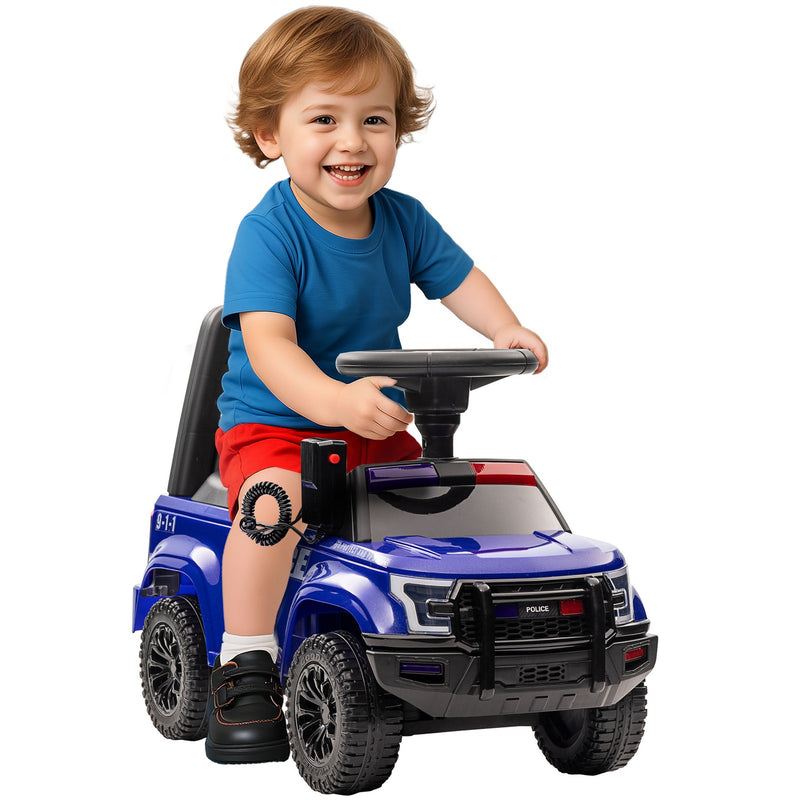 Children's Blue Police Truck Ride-On Car with Sliding Feature and Under-Seat Storage Magic Cars 2
